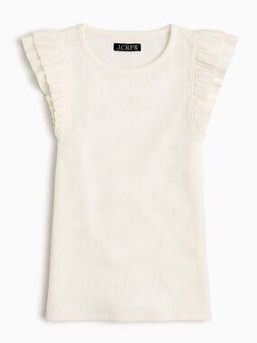 NWT J.Crew Ribbed Ruffle Cap Sleeve Cotton Tank Top Tee | Ivory | XXS